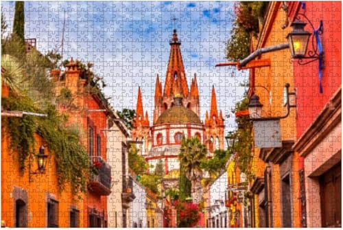 1000 Teile Aldama Street Arcangel Church Mexiko Großteiliges Puzzle für Erwachsene Lernspielzeug für kreative Spiele Unterhaltungspuzzle 38x26CM von AFHMZ