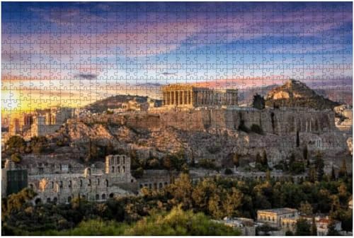 1000 Teile Der Parthenon-Tempel auf der Akropolis von Athen, Griechenland. Großteiliges Puzzle für Erwachsene. Lernspielzeug für kreative Spiele. Puzzle 38 x 26 cm von AFHMZ