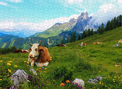 1000 Teile Puzzle für Erwachsene, Bergkuh, entspannend, Denkaufgabe, 52 x 38 cm von AFHMZ