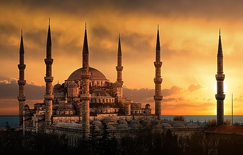 1000-teiliges Puzzle für Erwachsene, Türkei, Islam, Blaue Moschee, Sonnenuntergang, Brain Challenge, Puzzle, 38 x 26 cm von AFHMZ