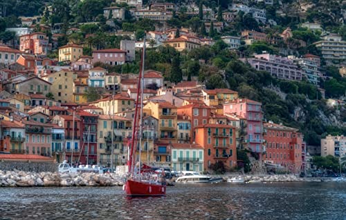 3D-Puzzle 1000 Teile Stadt Frankreich Architektur Yacht Promenade Port Côte d'Azur Villefranche-sur-Mer, Französische Riviera 38x26CM von AFHMZ