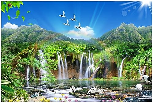 3D-Puzzle für Erwachsene, 1000 Teile, 3D-Wasserfall, grüner Berg, rote Krone, Kranich, Puzzle, Heimdekoration, 70 x 50 cm von AFHMZ