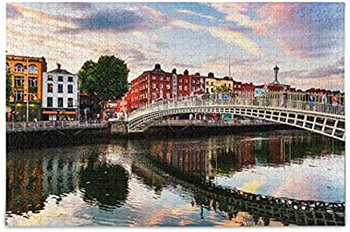 Dublin Ireland Bridge Puzzle, Bunte Häuser, 1000 Teile, pädagogisches, intellektuelles, entspannendes Spiel für Kinder und Erwachsene, Wanddekoration für Zuhause, 38 x 26 cm von AFHMZ