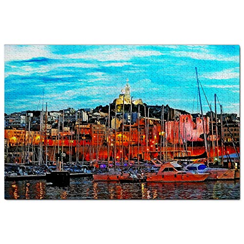 Frankreich Puzzle 1000 Teile Frankreich Alter Hafen von Marseille Puzzlespiel Kunstwerk Reisesouvenir 70x50CM von AFHMZ