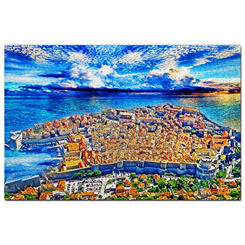 Kroatien-Puzzle, 1000 Teile, Kroatien, Dubrovnik, Stadtmauern, Puzzlespiel, Kunstwerk, Reise-Souvenir, 38 x 26 cm von AFHMZ