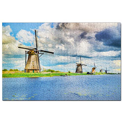 Niederlande Holland Kinderdijk Windmühle Puzzle 2000 Teile Spiel Kunstwerk Reise Souvenir 70x100CM von AFHMZ