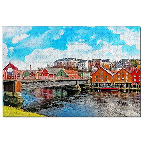 Norwegen Puzzle 1000 Teile Norwegen Trondheim Puzzle Spiel Kunstwerk Reise Souvenir 52x38CM von AFHMZ