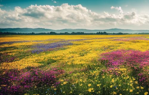 Puzzle 1000 Teile, Sommerwiese, Wildblumen, Hügel, Wolken, Landschaft, Gehirn-Challenge-Puzzle499, 70 x 50 cm von AFHMZ