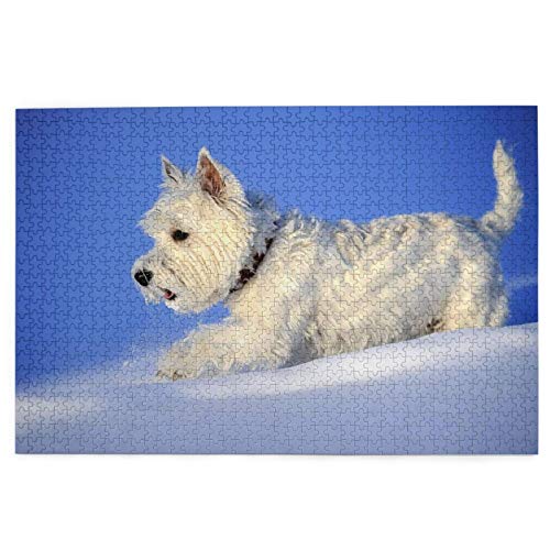 Puzzle 1000 Teile Westie Winter West Highland White Terrier Hunde Puzzle Spielzeug Familienspiel Wanddekoration für Erwachsene Teenager 70x50CM von AFHMZ