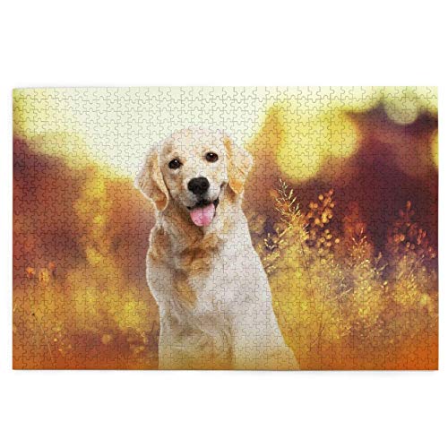 Puzzle 2000 Teile, Golden Retriever, Kleiner Welpe, Abendsonnenuntergang, Puzzlespielzeug, Familienspiel, Wanddekoration für Erwachsene und Teenager, 70 x 100 cm von AFHMZ