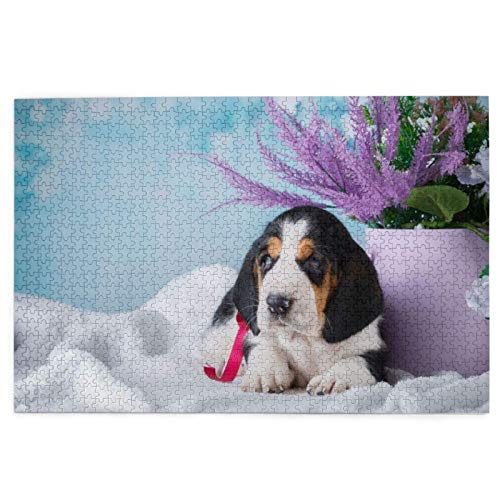 Puzzle 2000 Teile Basset Hounds-Welpe, Geschenk, Haustiere, Kleiner Basset, Puzzlespielzeug, Familienspiel, Wanddekoration für Erwachsene und Teenager, 70 x 100 cm von AFHMZ