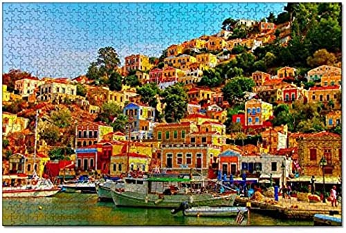 Puzzle Griechenland Symi, 2000-teiliges Puzzle für Erwachsene und Familien, aus Holz, Reisegeschenk, Souvenir, 70 x 100 cm von AFHMZ