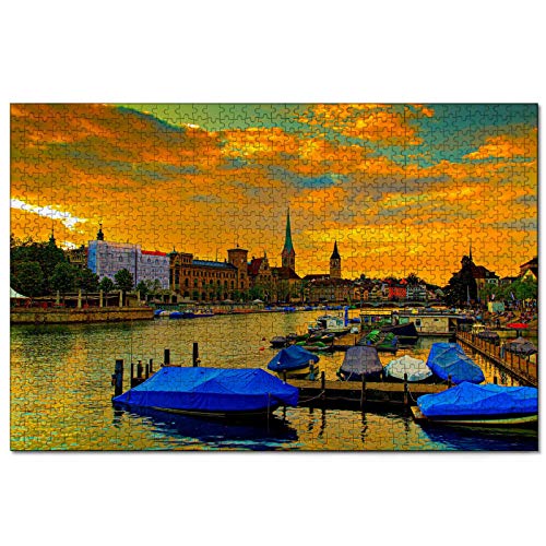 Puzzle Schweiz Zürich 1000-teiliges Puzzle für Erwachsene und Familienreisegeschenk-Souvenir 52x38CM von AFHMZ