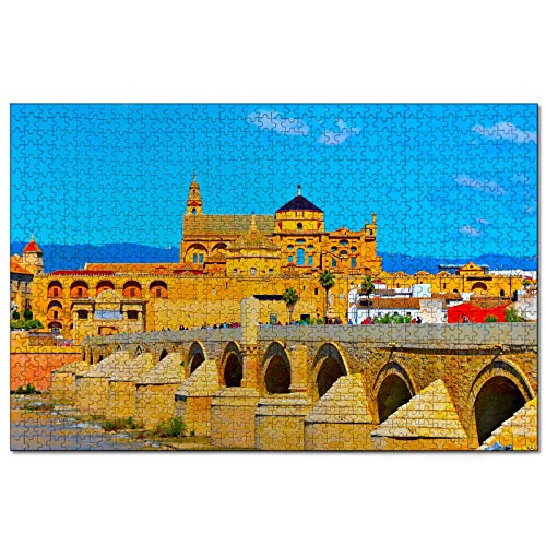 Puzzle Spanien Cordoba Moschee und Kathedrale Römische Brücke 1000-teiliges Puzzle für Erwachsene und Familienreisegeschenk Souvenir 38x26CM von AFHMZ