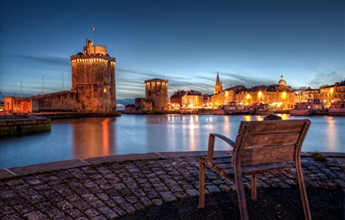 Puzzle für Erwachsene, 1000 Teile, Lichter der Stadt, Küste, Frankreich, Kopfsteinpflaster, Bucht, Alter Hafen, La Rochelle, 70 x 50 cm von AFHMZ