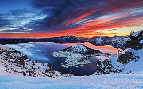 Puzzle für Erwachsene, 1000 Teile, Winterkrater bei Sonnenuntergang, Red Cloud Lake Nationalpark, 38 x 26 cm von AFHMZ