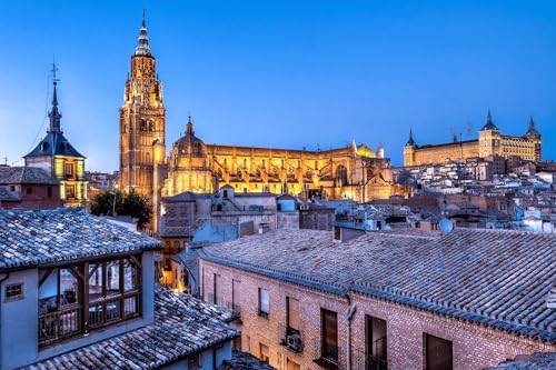 Puzzle für Erwachsene 2000 Teile Schöne Kathedrale von Toledo unter dem Nachthimmel in Spanien, Schloss Toledo, 70 x 100 cm von AFHMZ