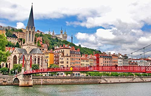 Puzzle für Kinder und Jungen, 2000 Teile, Stadtbrücken, Flüsse, Gebäude und Kirchen in Frankreich, Lyon, Saint-Georges-Kirche, Saint-Georges-Brücke, Fourviere-Hügel, 100 x 70 cm von AFHMZ