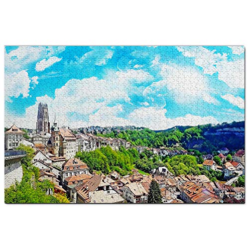 Schweiz Puzzle 1000 Teile Schweiz Kathedrale St. Nikolaus Freiburg Puzzlespiel Kunstwerk Reisesouvenir 100x70CM von AFHMZ