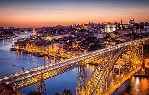 Schwieriges Puzzle für Erwachsene, 1000 Teile, Stadtbrücke über den Fluss Porto, Portugal, 70 x 50 cm von AFHMZ