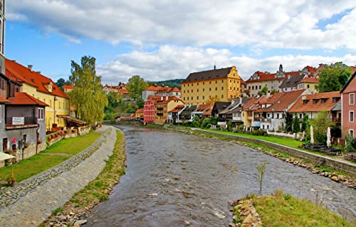 Spiele und Puzzle, 1000 Teile Holz, Häuser der Tschechischen Republik am Fluss, klassisches Puzzle 38 x 26 cm von AFHMZ