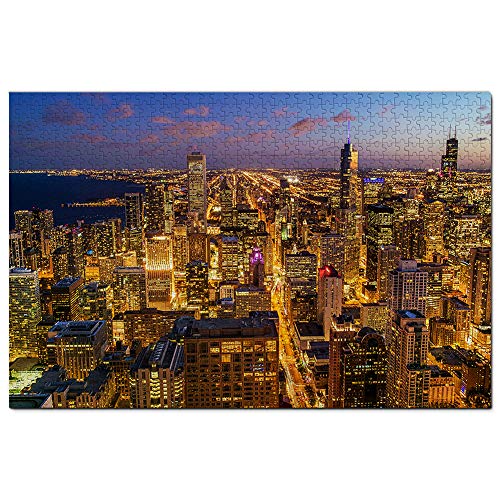 USA Amerika Chicago Nacht Illinois Puzzle 1000 Teile Spiel Kunstwerk Reise Souvenir 100x70CM von AFHMZ