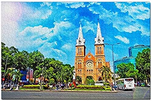 Vietnam Kathedrale Ho Chi Minh Puzzle für Erwachsene 1000 Teile Holz Reise Geschenk Souvenir 38x26CM von AFHMZ