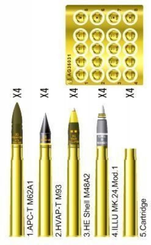 3 inch gun ammo brass set von AFV-Club