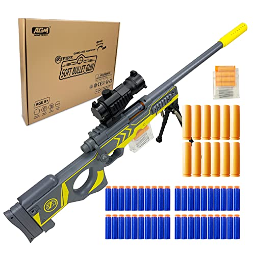 AGM MASTECH AWM Shell-Throwing Blaster Shot Gun, 40 offizielle Darts, 4-Dart-Clip, 2 Zeitschriften, Blaster-Spielzeug-Spielset fürJungen, Kinder und Erwachsene(grau) von AGM MASTECH