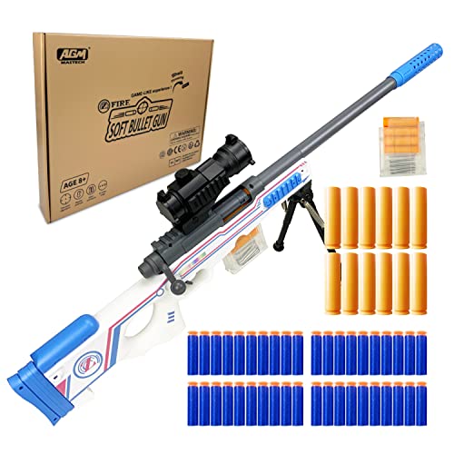 AGM MASTECH AWM Shell-Throwing Blaster Shot Gun, 40 offizielle Darts, 4-Dart-Clip, 2 Zeitschriften, Blaster-Spielzeug-Spielset fürJungen, Kinder und Erwachsene(weiß) von AGM MASTECH