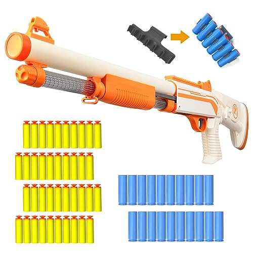 AGM MASTECH Spielzeugrepetiergewehr mit Patronenauswurf, Action Shotgun mit Dartpfeilen aus Weichschaum, 20 Patronenhülsen, 40 offizielle Dartpfeile(Weiß) von AGM MASTECH