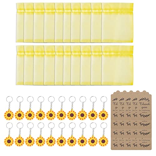 AGONEIR 20 Sets Sonnenblumen-Schlüsselanhänger, Organza-Beutel, Dankeschön, Kraftpapier, Schulbelohnungen, Themenpartyzubehör, Sonnenblumen-Schlüsselanhänger-Set von AGONEIR