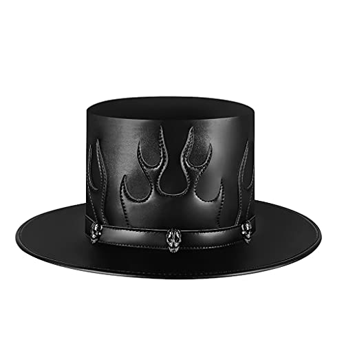 AGONEIR Steampunk Pestarzt Hut PU Leder Schwarz Flat Top Flamme Hut für Halloween Cosplay Kostüm Damen Herren Pestarzt Hut Steampunk von AGONEIR