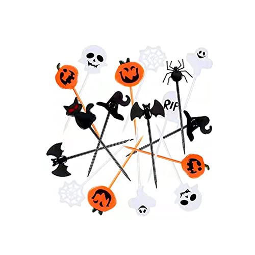 Halloween-Cupcake-Topper, Set mit 10 Verzierungen, Zahnstäbchen für Babyparty, Dessert, Dekoration, Halloween, Cupcake-Topper, Kunststoff von AGONEIR