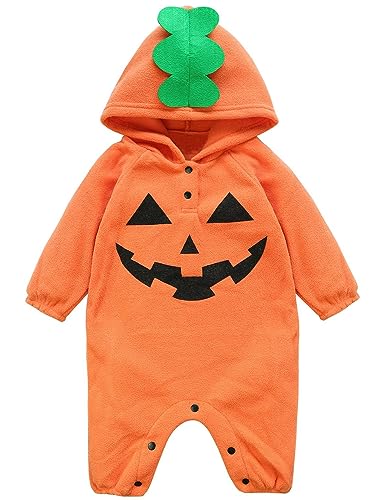 AGQT Baby Halloween Kürbis Kostüme Kinder Kürbis Kapuzen Strampler Jumpsuit Orange Unisex Orange 6-9 Monate von AGQT