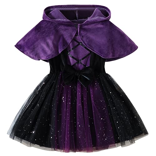 AGQT Baby Mädchen Halloween Hexen Kostüm Outfits mit Violett Umhang und Tüll Tütü Kleid Cosplay Prinzessinnen Party Kleidungsset 4-5 Jahre von AGQT