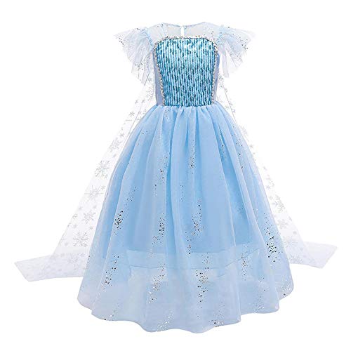 AGYMNX Kind Eiskönigin Kostüme Outfits Prinzessin Elsa Tüll Kleid für Mädchen Halloween Geburtstag Geschenk Kleidung Karneval Cosplay Bekleidung blau 110 von AGYMNX