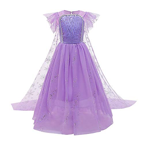 AGYMNX Kind Eiskönigin Kostüme Outfits Prinzessin Elsa Tüll Kleid für Mädchen Halloween Geburtstag Geschenk Kleidung Karneval Cosplay Bekleidung lila 120 von AGYMNX