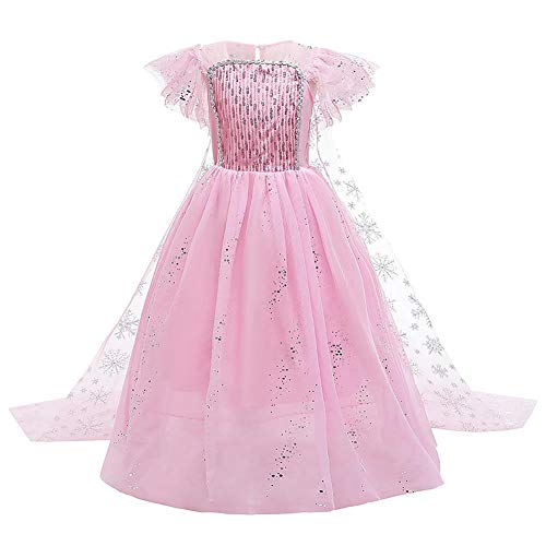 AGYMNX Kind Eiskönigin Kostüme Outfits Prinzessin Elsa Tüll Kleid für Mädchen Halloween Geburtstag Geschenk Kleidung Karneval Cosplay Bekleidung rosa 120 von AGYMNX