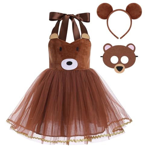 AGYMNX Kinder Mädchen Tier Kostüm Ärmellos Tüllklied Milchkuh Leopard Kostüm für Kindergeburtstag Wehnachten Halloween Outfits Karneval Bekleidungsets Fasching Partykleid Braunbär 11-12Y von AGYMNX