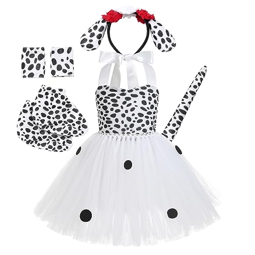 AGYMNX Kinder Mädchen Tier Kostüm Ärmellos Tüllklied Milchkuh Leopard Kostüm für Kindergeburtstag Wehnachten Halloween Outfits Karneval Bekleidungsets Fasching Partykleid Dalmatiner Hund 11-12Y von AGYMNX