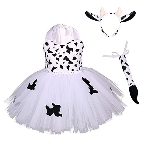 AGYMNX Kinder Mädchen Tier Kostüm Ärmellos Tüllklied Milchkuh Leopard Kostüm für Kindergeburtstag Wehnachten Halloween Outfits Karneval Bekleidungsets Fasching Partykleid Dalmatiner Kuh 11-12 Jahre von AGYMNX