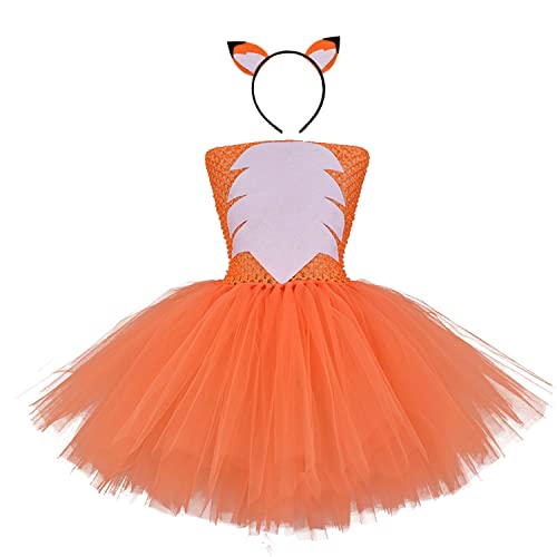 AGYMNX Kinder Mädchen Tier Kostüm Ärmellos Tüllklied Milchkuh Leopard Kostüm für Kindergeburtstag Wehnachten Halloween Outfits Karneval Bekleidungsets Fasching Partykleid Fuchs 2T von AGYMNX