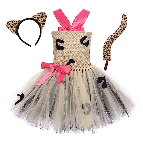 AGYMNX Kinder Mädchen Tier Kostüm Ärmellos Tüllklied Milchkuh Leopard Kostüm für Kindergeburtstag Wehnachten Halloween Outfits Karneval Bekleidungsets Fasching Partykleid Gepard 11-12T von AGYMNX