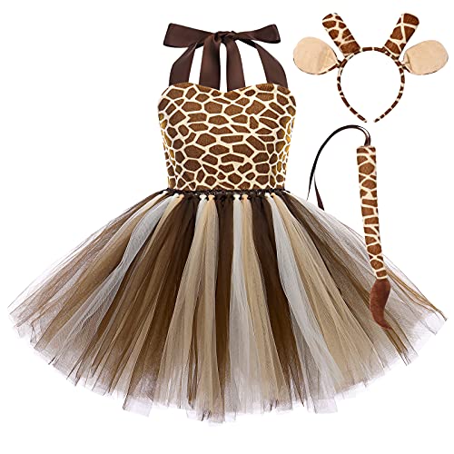 AGYMNX Kinder Mädchen Tier Kostüm Ärmellos Tüllklied Milchkuh Leopard Kostüm für Kindergeburtstag Wehnachten Halloween Outfits Karneval Bekleidungsets Fasching Partykleid Giraffe 11-12 Jahre von AGYMNX