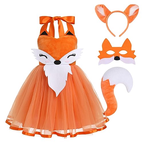 AGYMNX Kinder Mädchen Tier Kostüm Ärmellos Tüllklied Milchkuh Leopard Kostüm für Kindergeburtstag Wehnachten Halloween Outfits Karneval Bekleidungsets Fasching Partykleid Oranger Fuchs 11-12Y von AGYMNX