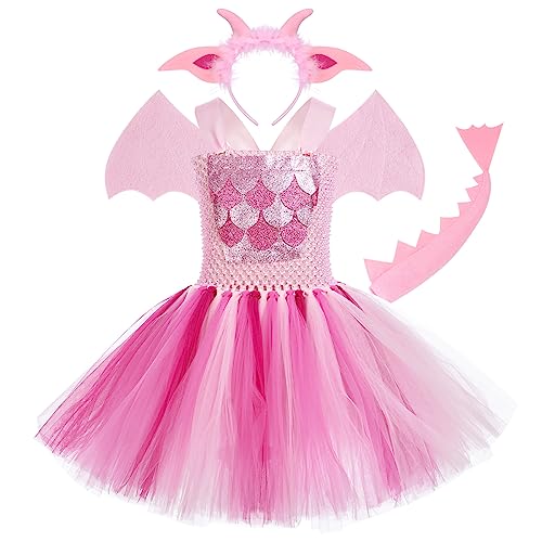 AGYMNX Kinder Mädchen Tier Kostüm Ärmellos Tüllklied Milchkuh Leopard Kostüm für Kindergeburtstag Wehnachten Halloween Outfits Karneval Bekleidungsets Fasching Partykleid Rosa Dinosaurier 11-12T von AGYMNX