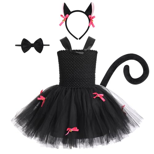 AGYMNX Kinder Mädchen Tier Kostüm Ärmellos Tüllklied Milchkuh Leopard Kostüm für Kindergeburtstag Wehnachten Halloween Outfits Karneval Bekleidungsets Fasching Partykleid Schwarze Katze 11-12Y von AGYMNX