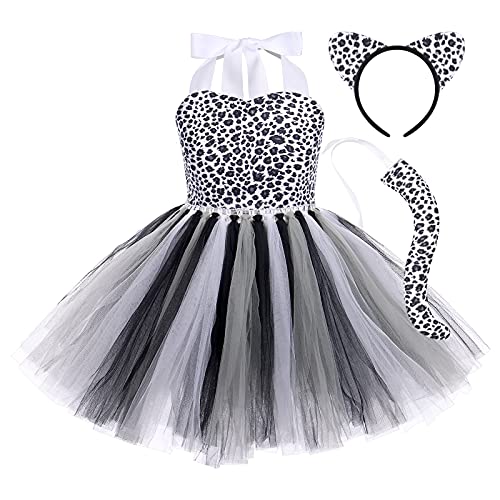 AGYMNX Kinder Mädchen Tier Kostüm Ärmellos Tüllklied Milchkuh Leopard Kostüm für Kindergeburtstag Wehnachten Halloween Outfits Karneval Bekleidungsets Fasching Partykleid Schwarzer Gepard 11-12 Jahre von AGYMNX