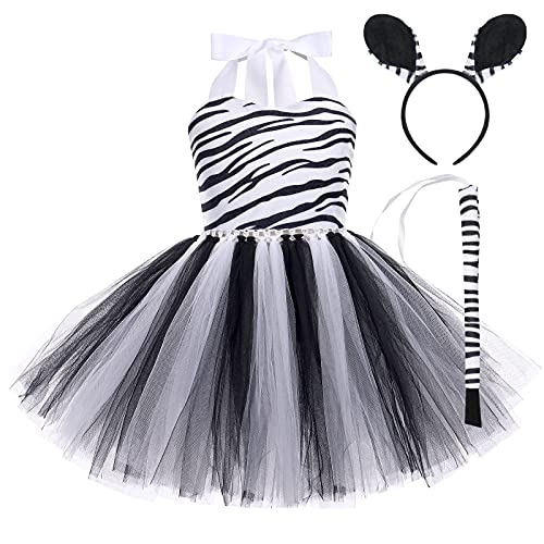 AGYMNX Kinder Mädchen Tier Kostüm Ärmellos Tüllklied Milchkuh Leopard Kostüm für Kindergeburtstag Wehnachten Halloween Outfits Karneval Bekleidungsets Fasching Partykleid Schwarzes Zebra 2T von AGYMNX